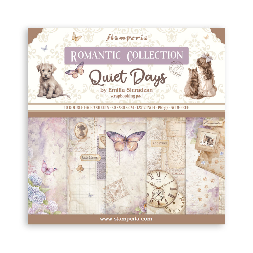 Stamperia – Blocco scrapbooking 30,5 × 30,5 cm – 10 fogli fronte-retro - Quiet Days