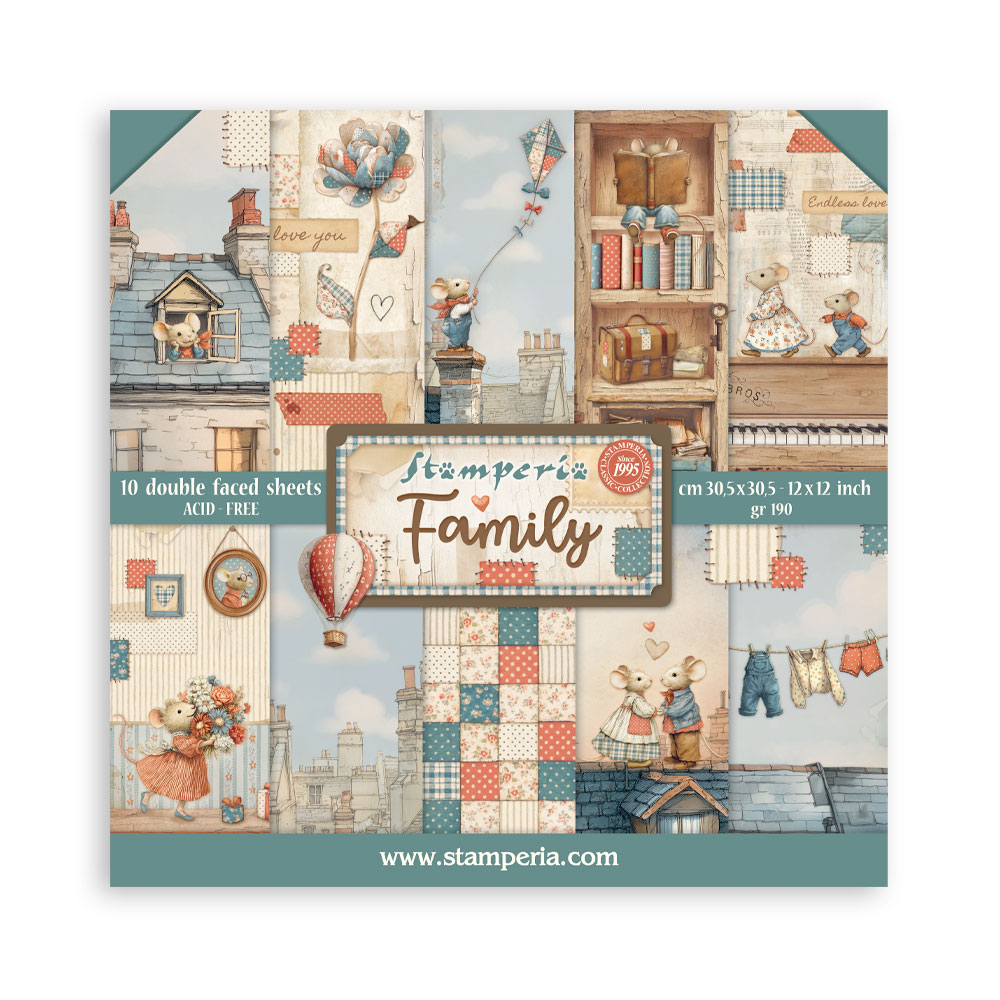 Stamperia – Blocco scrapbooking 30,5 × 30,5 cm – 10 fogli fronte-retro - Family