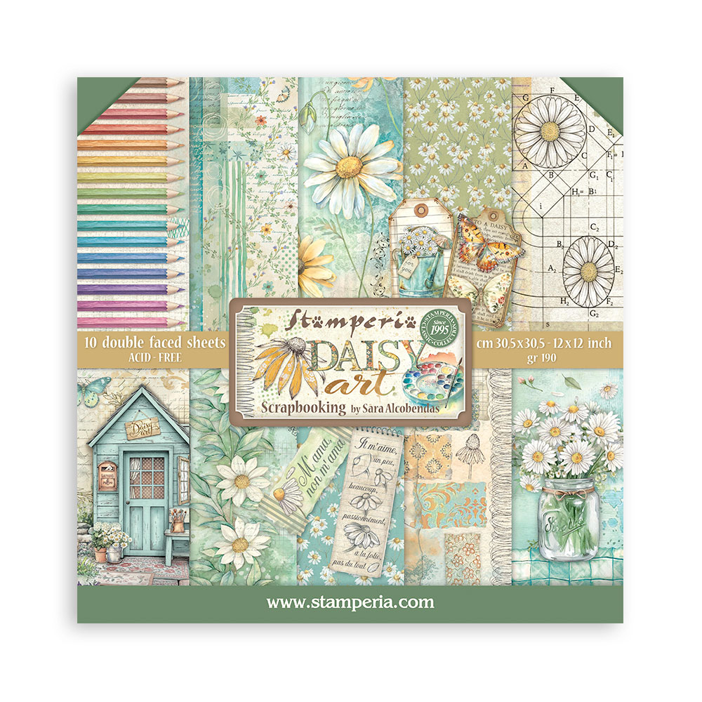 Stamperia – Blocco scrapbooking 30,5 × 30,5 cm – 10 fogli fronte-retro - Daisy Art