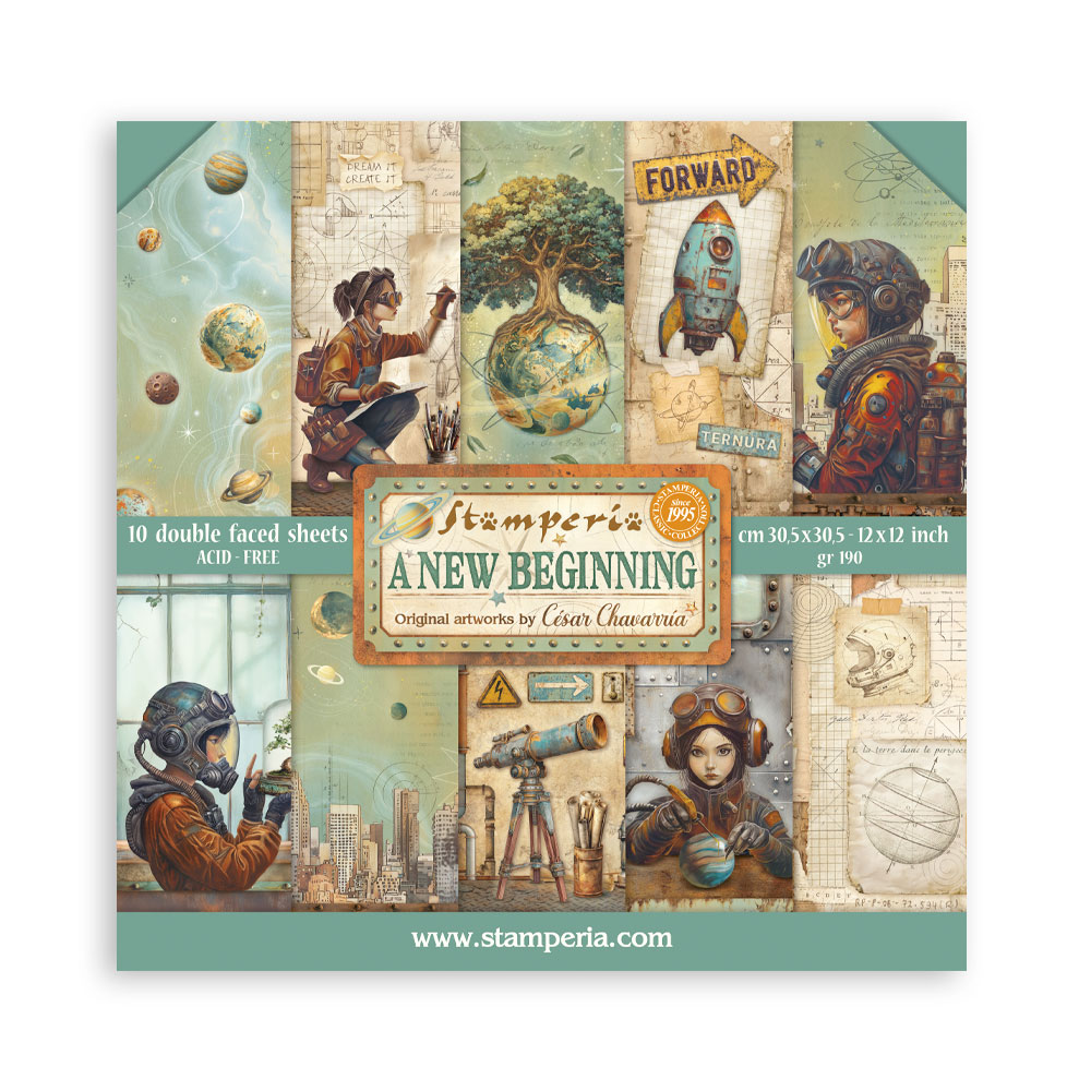 Stamperia – Blocco scrapbooking 30,5 × 30,5 cm – 10 fogli fronte-retro - A new Beginning