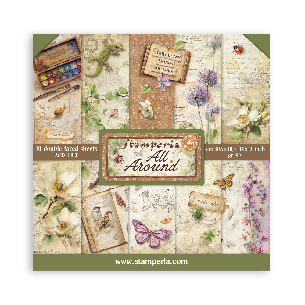 Stamperia – Blocco scrapbooking 30,5 × 30,5 cm – 10 fogli fronte-retro - All Around