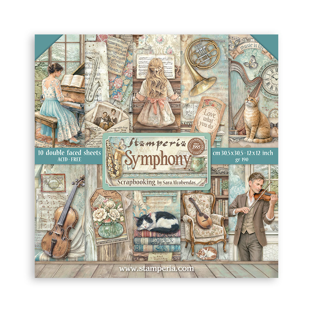 Stamperia – Blocco scrapbooking 30,5 × 30,5 cm – 10 fogli fronte-retro - Symphony