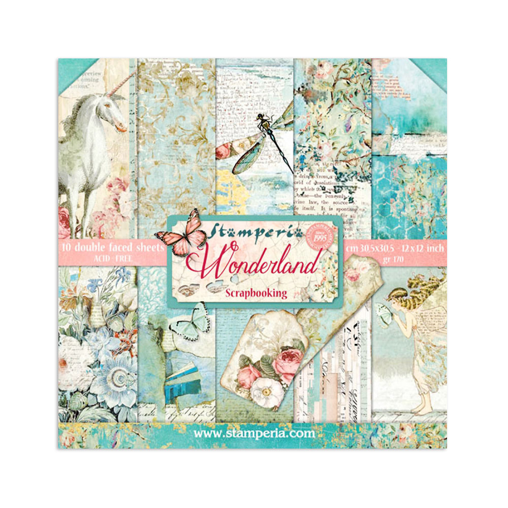 Stamperia – Blocco scrapbooking 30,5 × 30,5 cm – 10 fogli fronte-retro - Wonderland