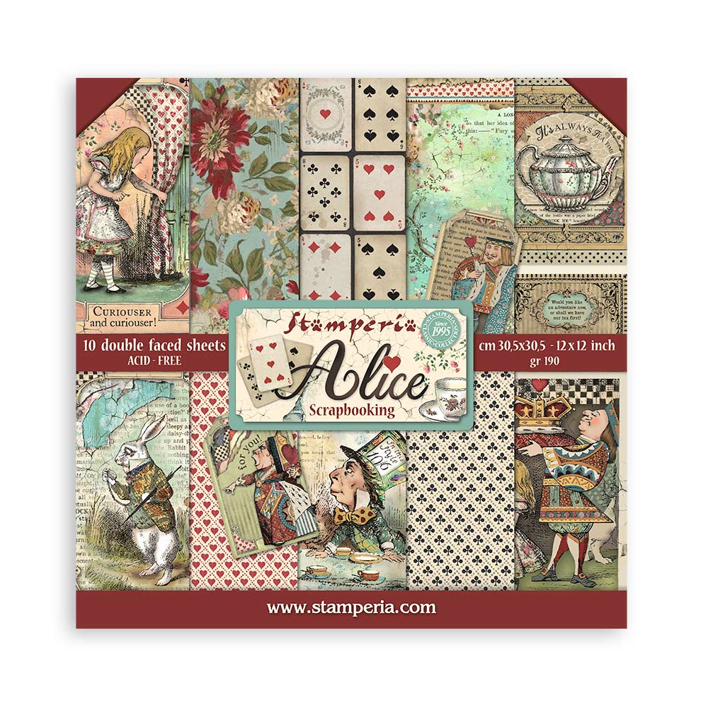 Stamperia – Blocco scrapbooking 30,5 × 30,5 cm – 10 fogli fronte-retro - Alice