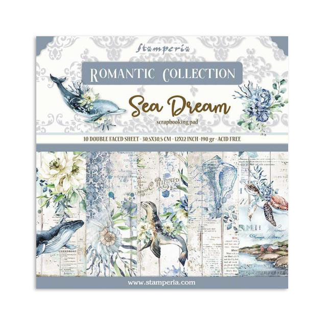 Stamperia – Blocco scrapbooking 30,5 × 30,5 cm – 10 fogli fronte-retro - Romantic Sea Dream