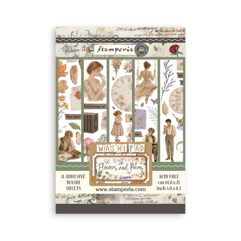 Stamperia – Blocco washi A5 – 8 fogli Flowers and Poems