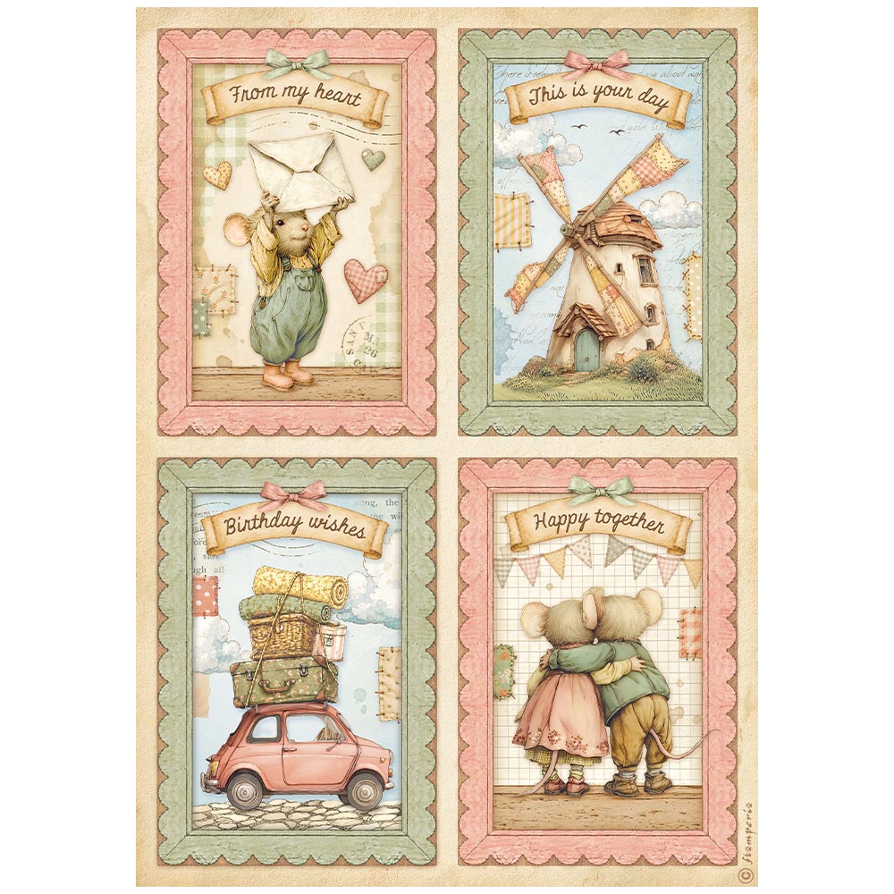 Stamperia – Set di 6 carte di riso A4 - Cozy Family - immagine 2