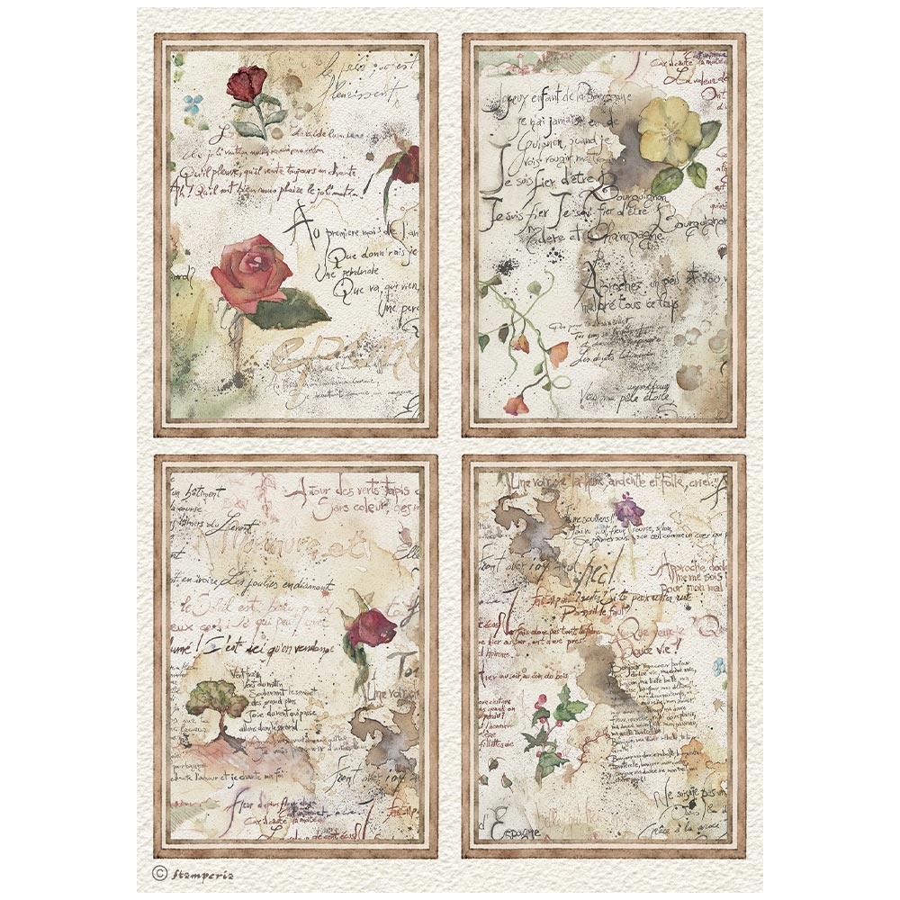 Stamperia – Set di 6 carte di riso A4 - Flowers and Poems - immagine 3