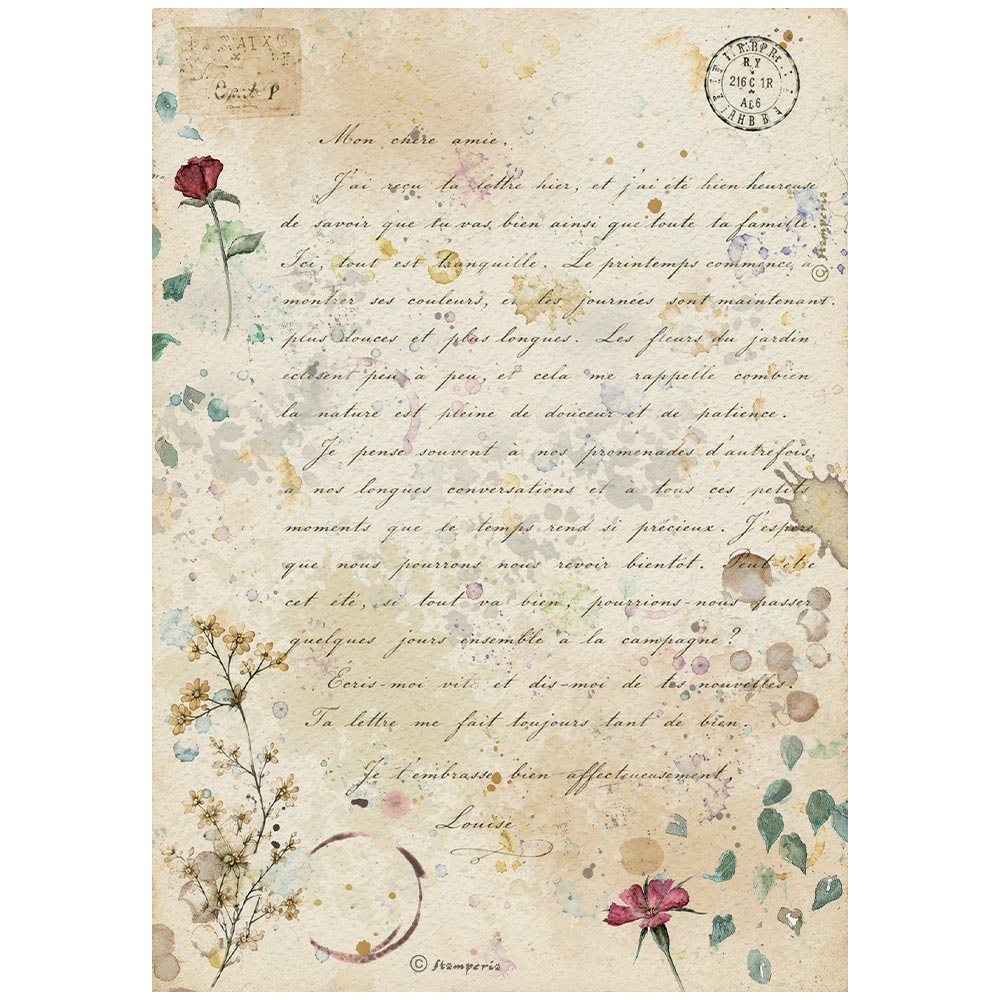 Stamperia – Set di 6 carte di riso A4 - Flowers and Poems - immagine 7