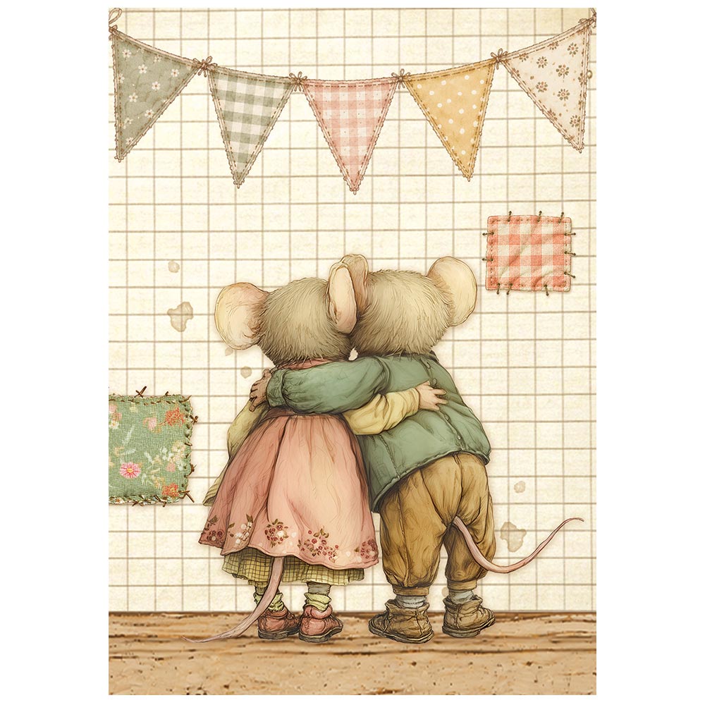 Stamperia – Set di 8 carte di riso A6 Cozy Family - immagine 4