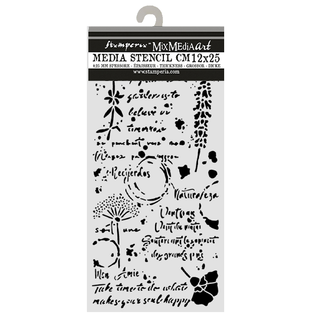 Stamperia – Stencil spesso cm 12X25 Flowers and Poems fiori e scritte - immagine 2
