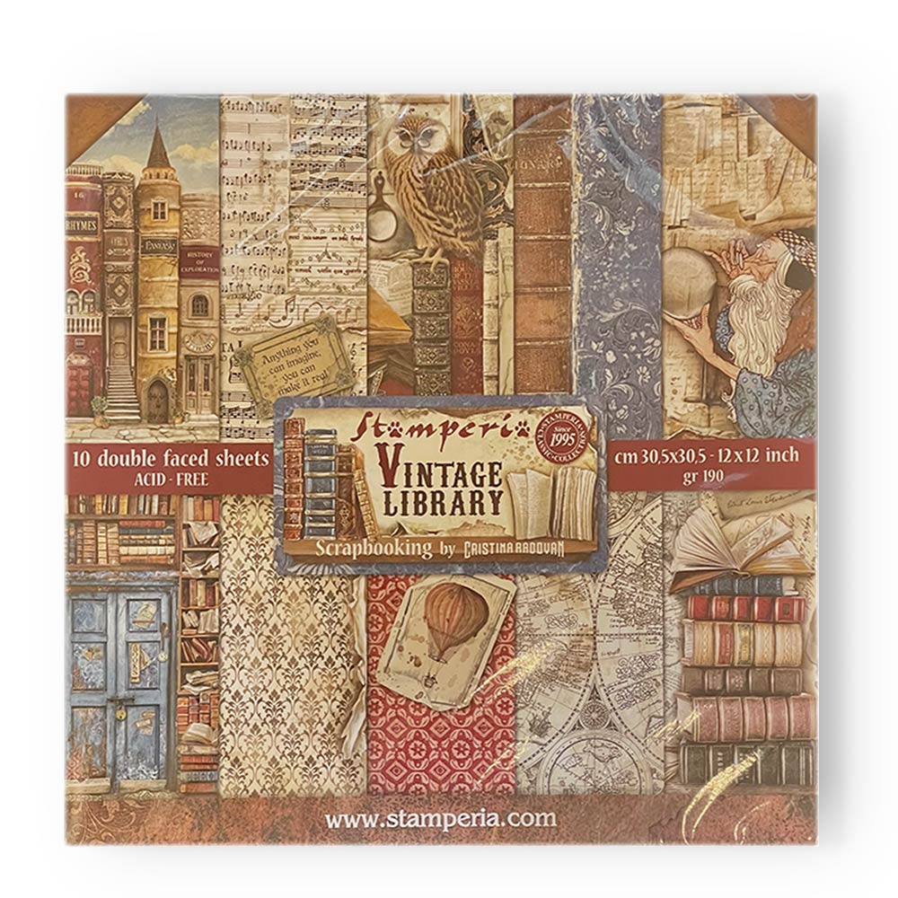 Stamperia – Blocco scrapbooking 30,5 × 30,5 cm – 10 fogli fronte-retro - Vintage Library - immagine 35