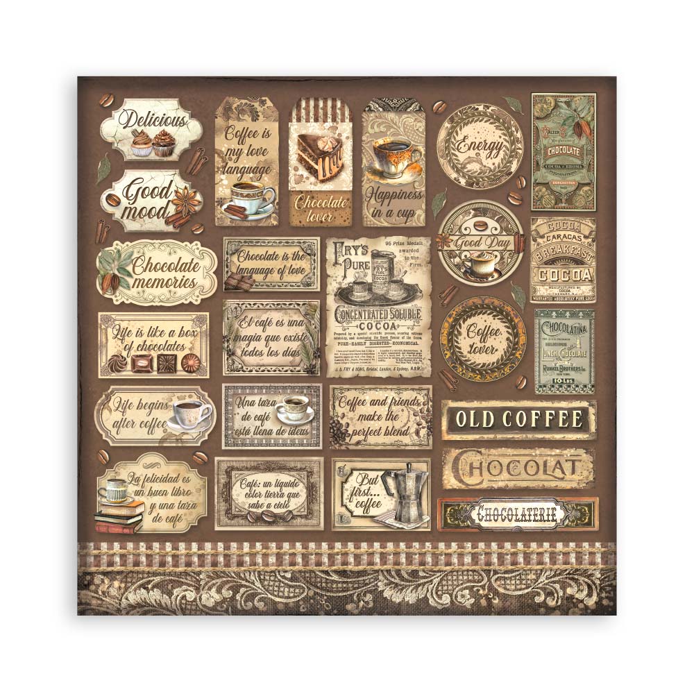 Stamperia – Blocco scrapbooking 30,5 × 30,5 cm – 10 fogli fronte-retro - Coffee and Chocolate - immagine 2