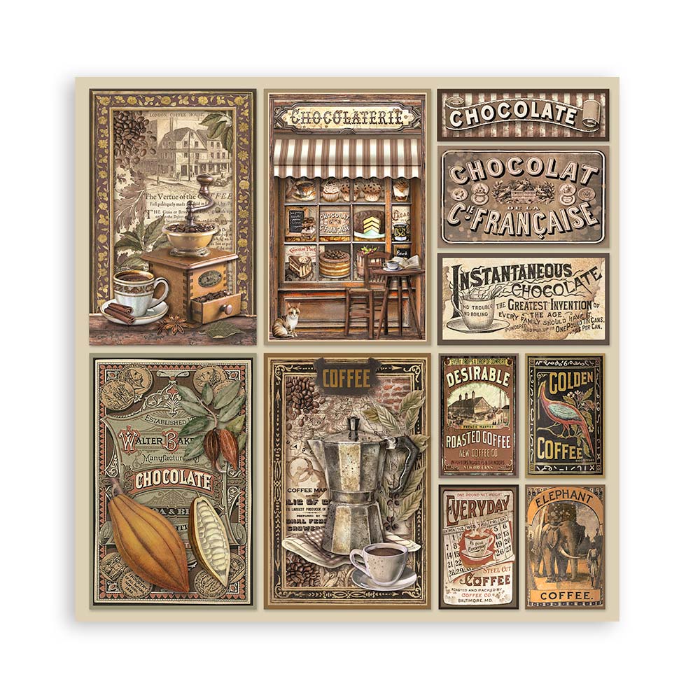 Stamperia – Blocco scrapbooking 30,5 × 30,5 cm – 10 fogli fronte-retro - Coffee and Chocolate - immagine 13