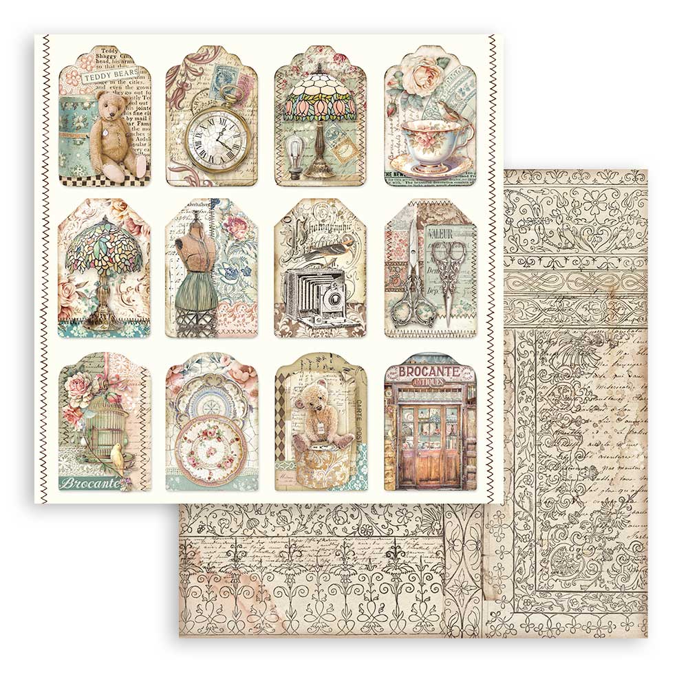 Stamperia – Blocco scrapbooking 30,5 × 30,5 cm – 10 fogli fronte-retro - Brocante Antiques - immagine 30