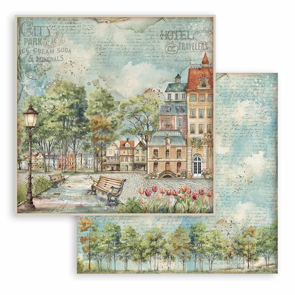 Stamperia – Blocco scrapbooking 30,5 × 30,5 cm – 10 fogli fronte-retro - Art of Travelling - immagine 18