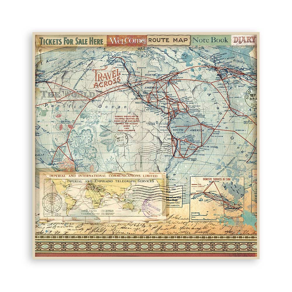 Stamperia – Blocco scrapbooking 30,5 × 30,5 cm – 10 fogli fronte-retro - Art of Travelling - immagine 26