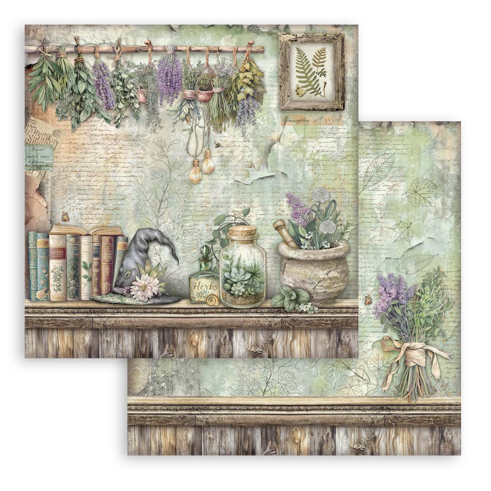 Stamperia – Blocco scrapbooking 30,5 × 30,5 cm – 10 fogli fronte-retro - Herbarium Silvae - immagine 6