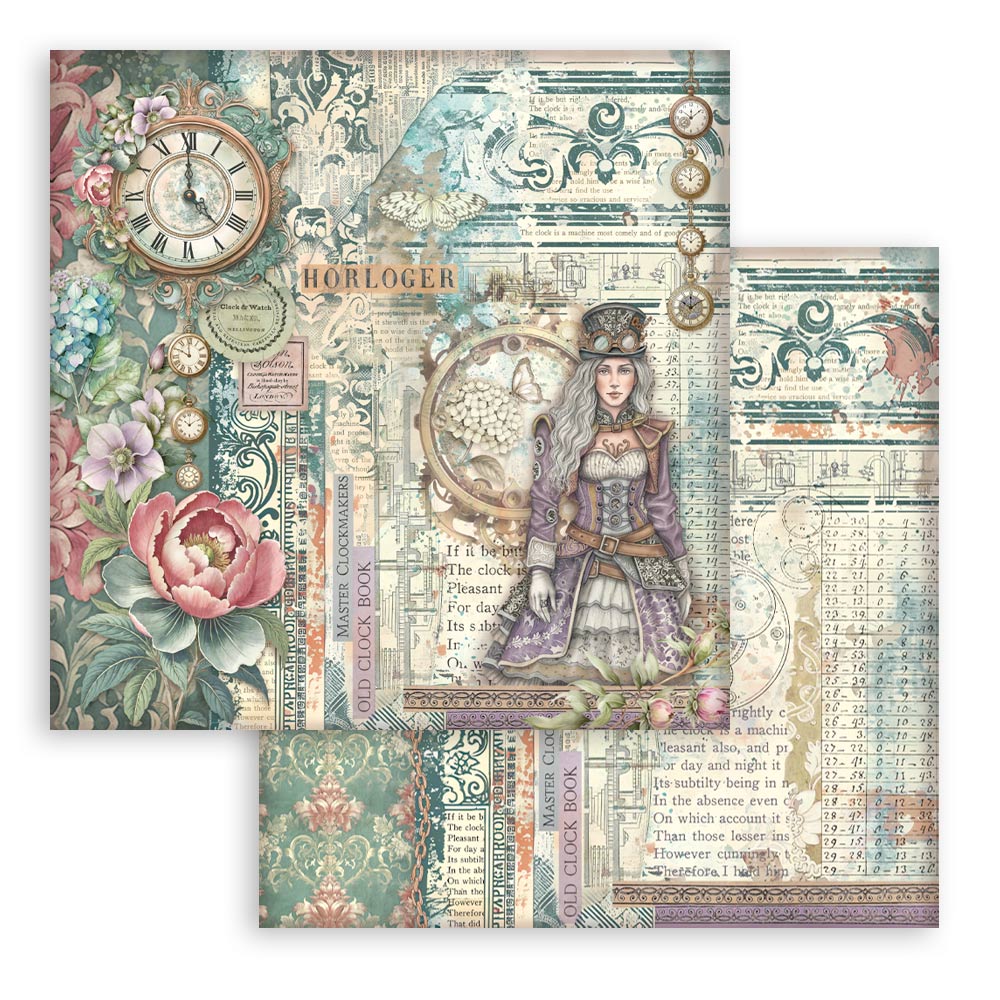 Stamperia – Blocco scrapbooking 30,5 × 30,5 cm – 10 fogli fronte-retro - Gardens of Time - immagine 3