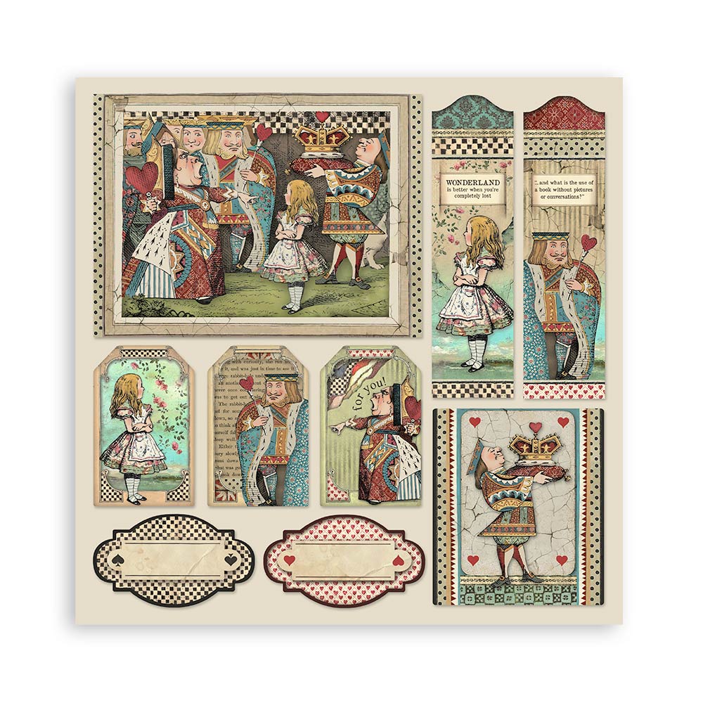 Stamperia – Blocco scrapbooking 30,5 × 30,5 cm – 10 fogli fronte-retro - Alice - immagine 16